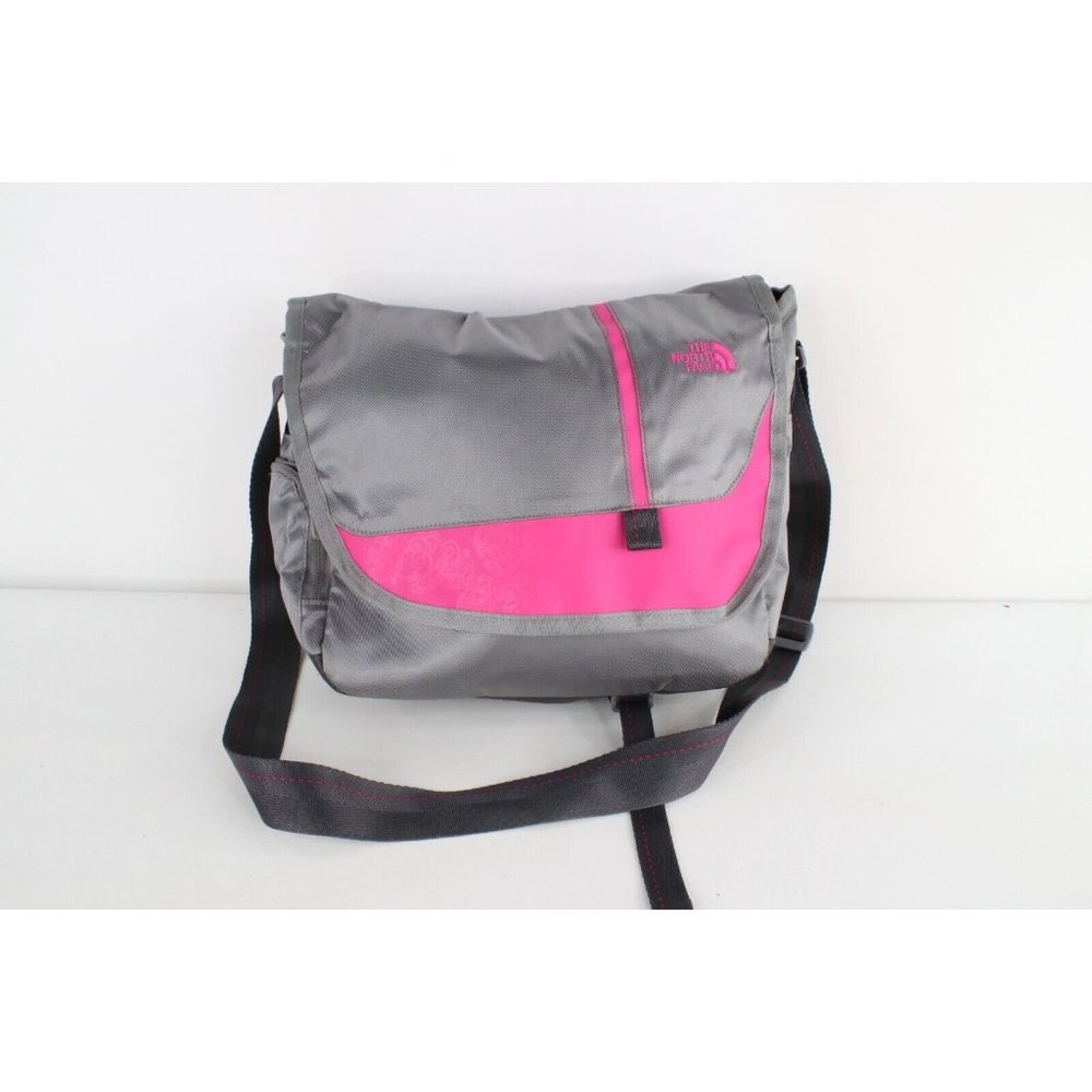 Vintage The North Face Spell Out Flower Crossbody Messenger Bag Silver Pink